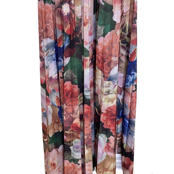 ASOS Dress Womens Size 6 Floral Pleated V Neck Key Hole Open Back Long - Picture 4 of 10